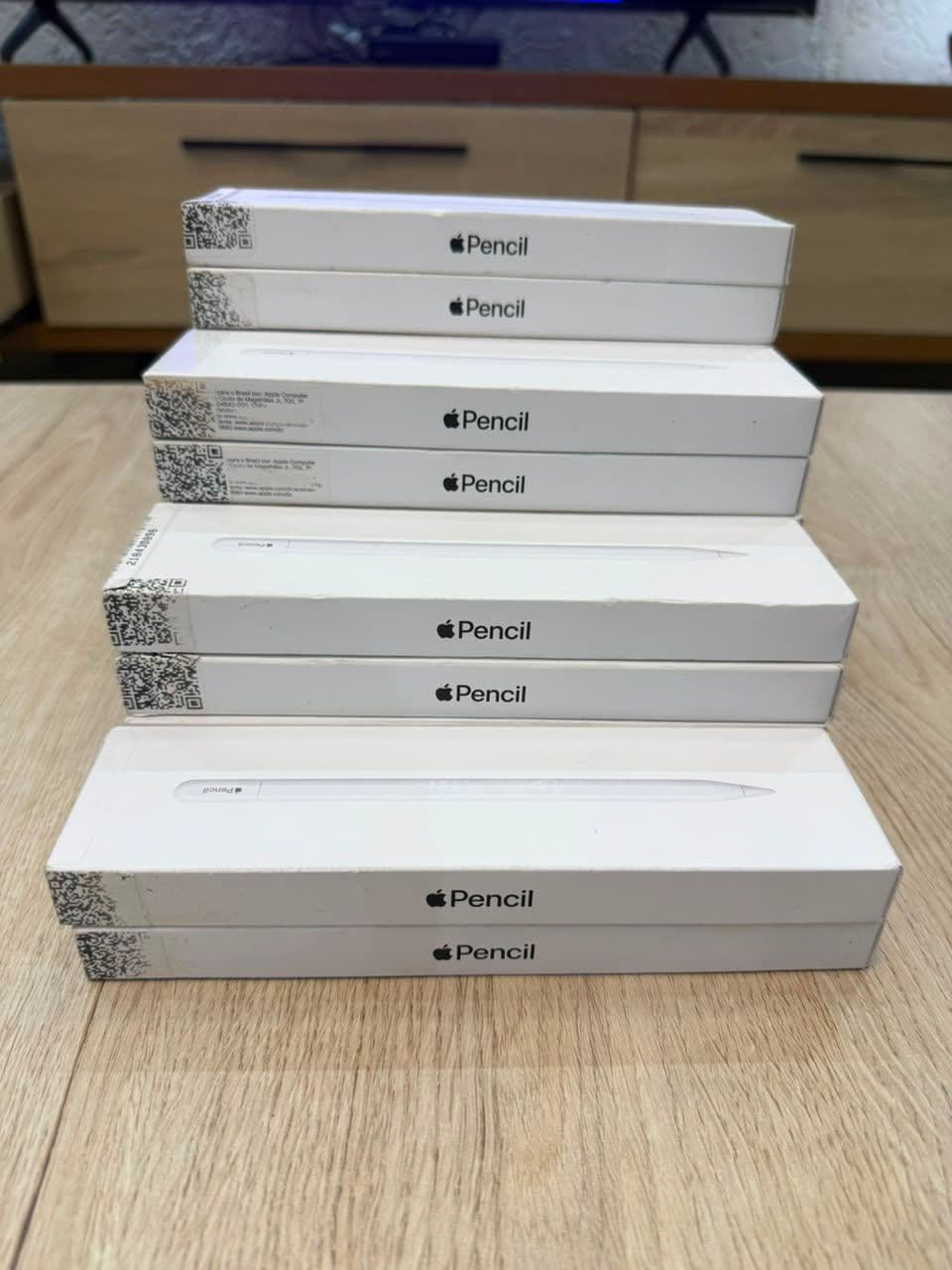 Stacked Apple Pencil boxes